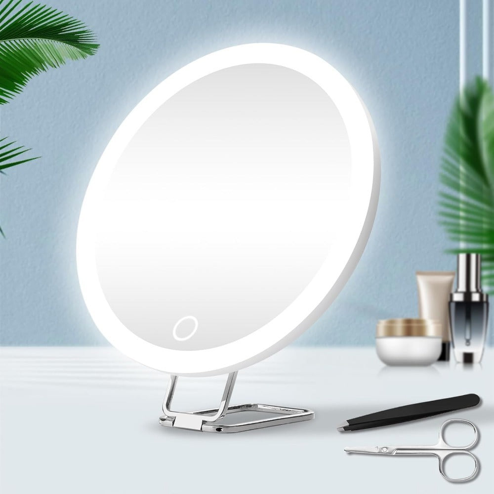 LED Lighted Makeup Mirror with Stand — Rotating, USB Rechargeable