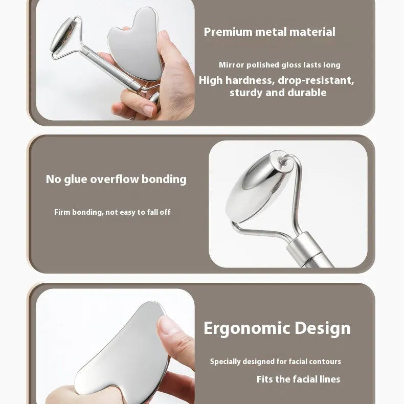 Rose Quartz Gua Sha + Facial Roller Combo Kit