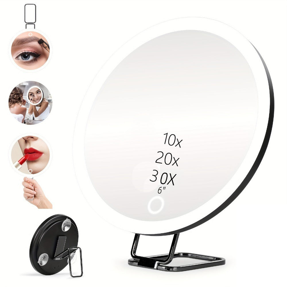 LED Lighted Makeup Mirror with Stand — Rotating, USB Rechargeable