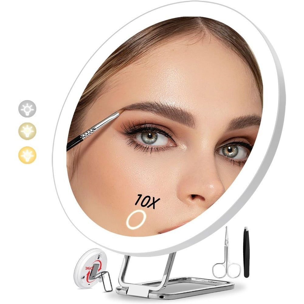 LED Lighted Makeup Mirror with Stand — Rotating, USB Rechargeable